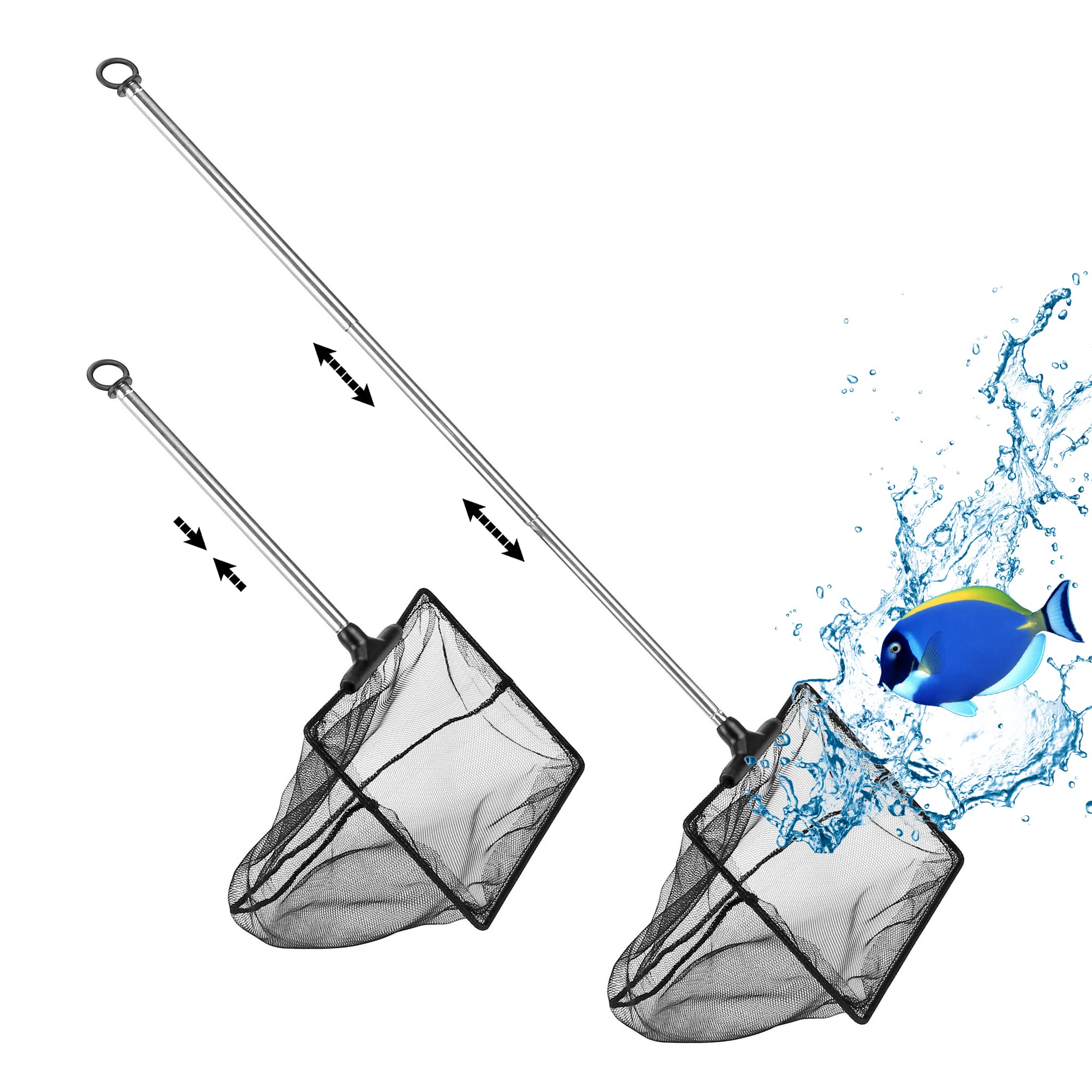 Filhome 15cm Aquarium Fish Net with Extendable Stainless Steel Long Handle 7.4''-16.3'', Fine Mesh Fish Net For Fish Tank