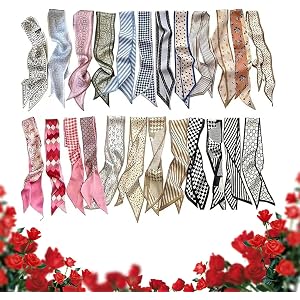 Women’S 24-Count Fade-Proof Silk-Like Multifunctional Fashion Accessories Set For Hair Perfect for Bag Tying and Hair Styling