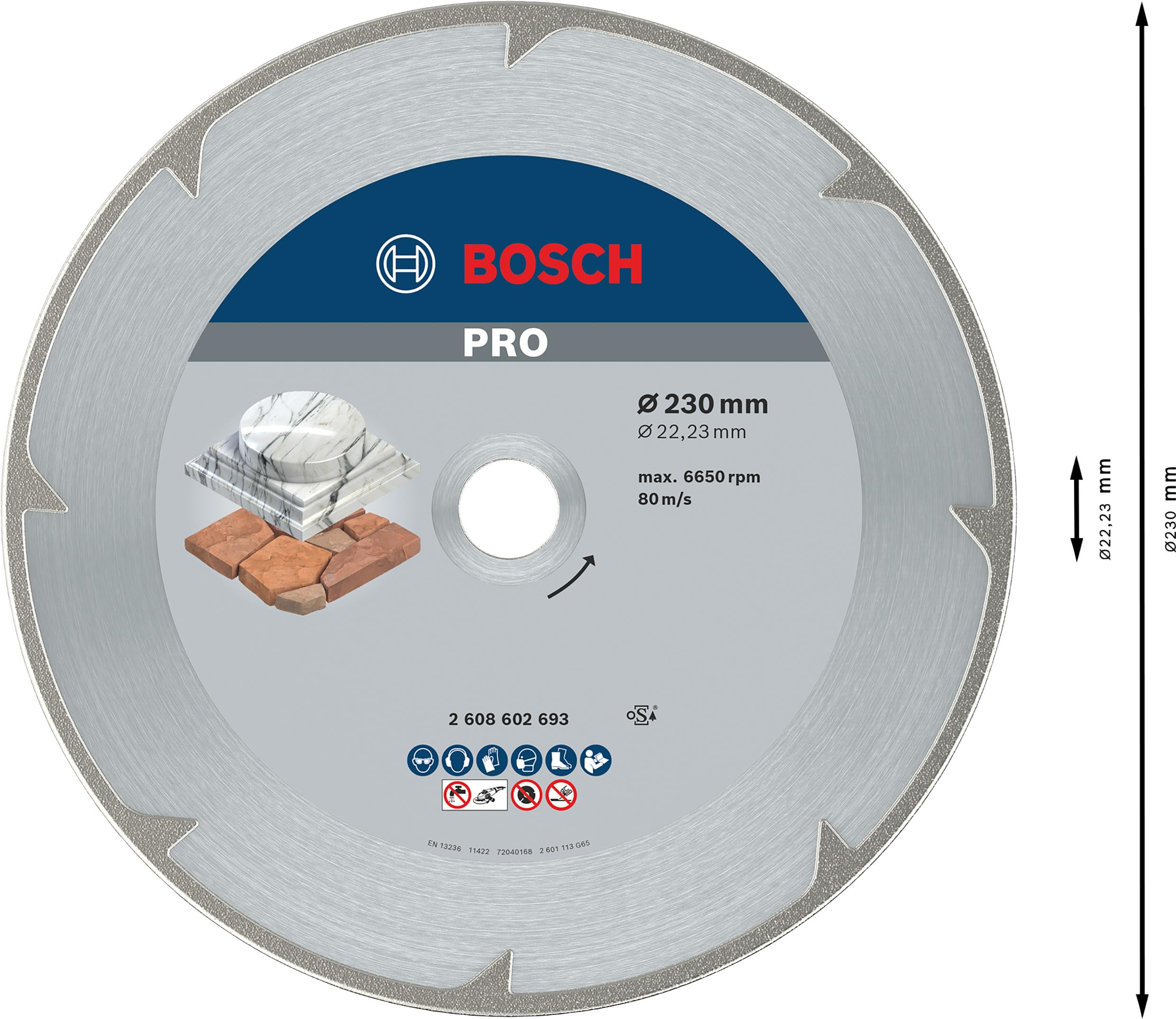 Bosch 1x PRO Marble Diamanttrennscheiben für 22,23‑mm-Bohrung und große Winkelschleifer (für Weichgestein, Marmor, Ø 230 mm, Professional Zubehör Großer Winkelschleifer) 3