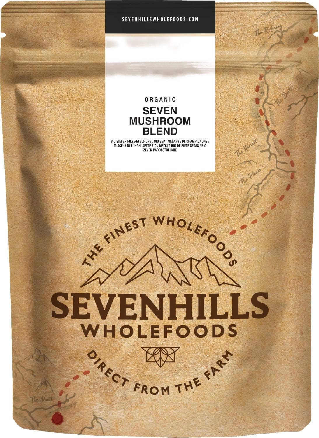 Sevenhills Wholefoods Organic 7 Mushroom Blend Powder 500g with Lion's Mane, Reishi, Chaga, Cordyceps, Tremella, Maitake & Shiitake