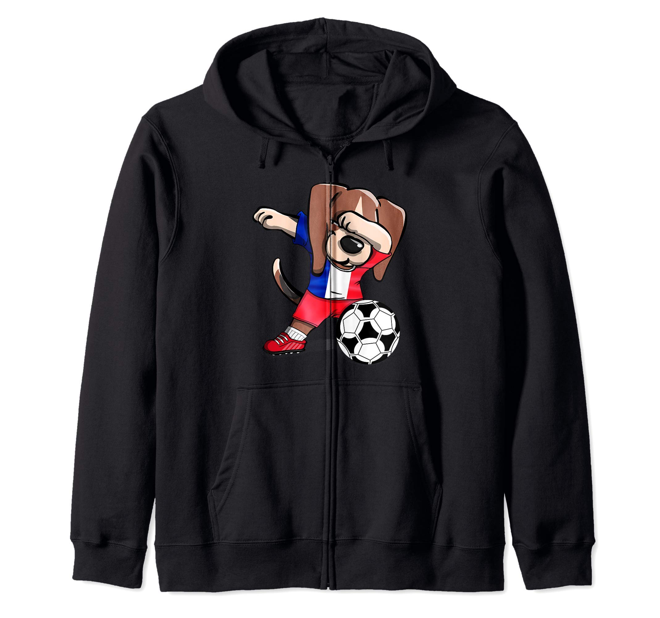 Dabbing Beagle Dog France Football - French Flag Soccer Zip Hoodie