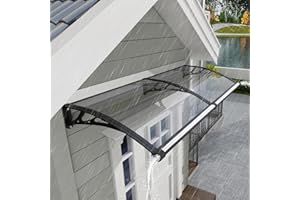GGNEBAI Door Awning Window Canopy with Drainage,32x80 Inch Spliced Awning for Door Entrance,Porch,Patio,Deck,Polycarbonate Awnings for Doors,UV, Rain, Snow Protection