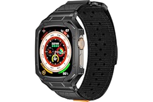 BAITEYOU Band with Case Compatible with Apple Watch Band Ultra 3 2 1 49mm, Nylon Sport Strap with Stainless Steel Metal Rugged Case Cover for iwatch Bands Men