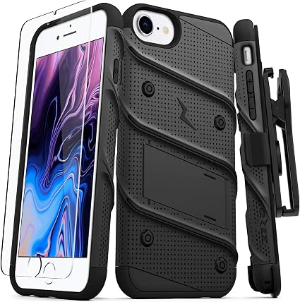 Amazon Co Jp Iphone Se ケース 第2世代 Iphone8 Iphone7 対応 Zizo 耐衝撃 米軍mil規格取得 キックスタンド ベルトクリップ 機能付 強化ガラス保護フィルム付属 ハイブリッド ポリカーボネイト Tpu Bolt シリーズ ブラック ブラック 並行輸入品