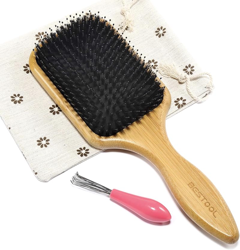 BESTOOL Hair Brush Boar Bristle Paddle Brush Bamboo Detangle Massage 70/30