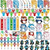 BenLouis Winter School Stationery Party Favors Snowflake Holiday Themed Classroom Gift Prizes Bulk for Students Kids Christmas Frozen Birthday Goodie Bag Stuffers Pinata Filler (12Set Animals)