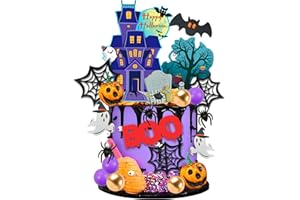 DRWATE 26PCS Halloween Cake Toppers Haunted House Tree Ghost Bat Boo Sign Cupcake Toppers Tombstone Pumpkin Spider Balls Cake Decorations Set For Halloween Party Zombie Theme Party