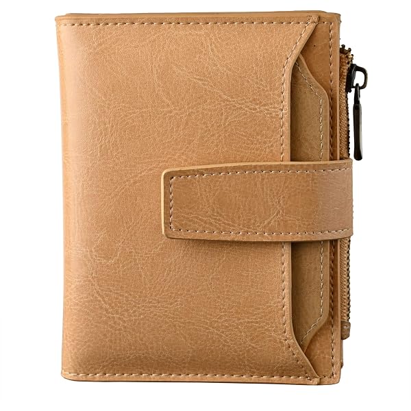 Women's Small Leather Wallet With RFID Blocking - Bifold Card Holder With Zip Pocket, Light Pink