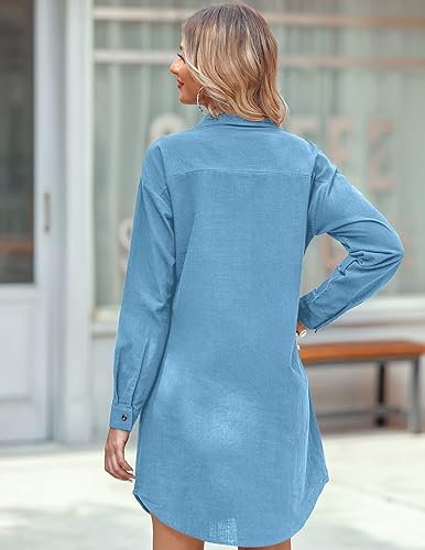 Zeagoo Women's Summer Dress Cotton Shirts Oversize Long Sleeve Button Down  Casual Mini Flowy Dresses,Light Blue,Large in Kenya | Whizz Casual