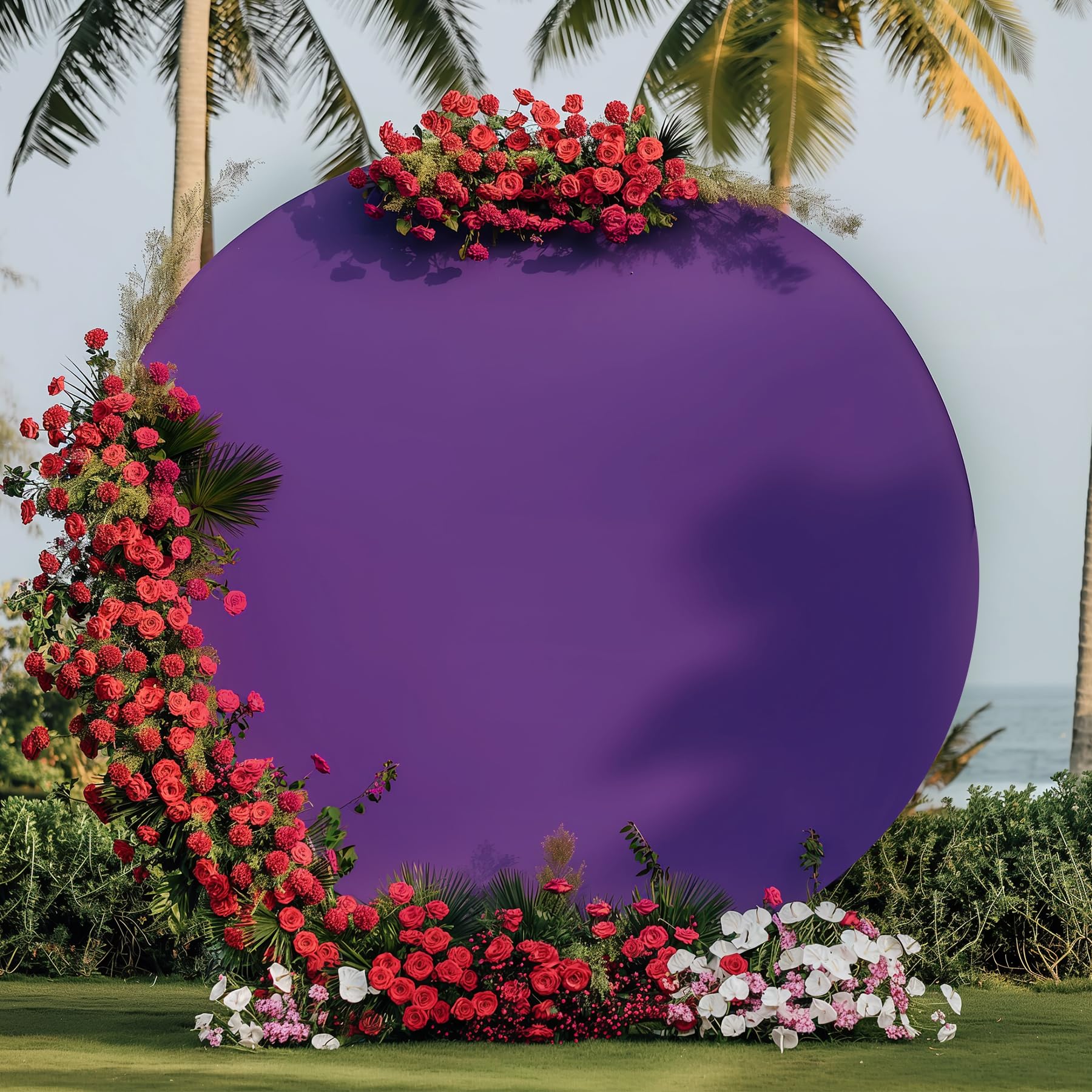 Photo 1 of 7.2FT Purple Round Backdrop Cover for 5 to 7.2ft Circle Arch Stand - Haefoo Round Arch Cover Circle Backdrop Cover for Birthday, Wedding Arch, Baby Shower Photography Background Party Decor