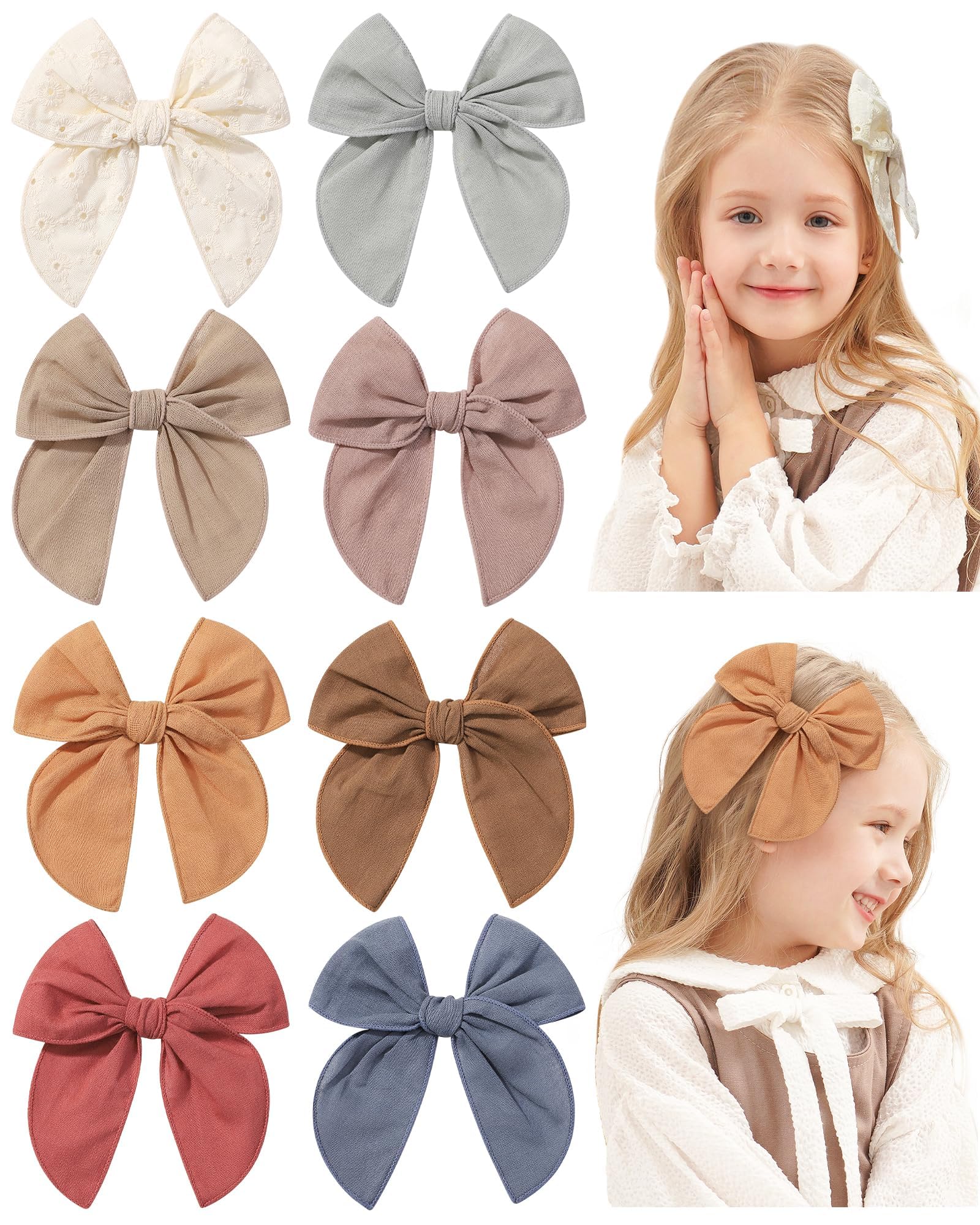 Photo 1 of Doboi 8PCS Baby Girls Hair Clips Fable Hair Bows Cotton Linen Bows for Girls Hair Accessories for Baby Toddlers Kids ?Includes Beige Cutout Hair Clip?