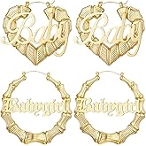 Kwkppz 18K Gold Plated Bamboo Hoop Earrings for Women – Large Round Heart Design, 80/90s Ghetto Door Knocker Style, Trendy Hip Hop Jewelry Accessories