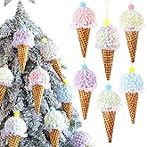 6Pcs Pastel Ice Cream Ornament Kit,Macaron Candy Color Ice Cream Shape Christmas Tree Balls Hanging Ornaments Dessert Cone for New Year Christmas Holiday Home Party Decorations Pendant(Mix 6 Assorted)