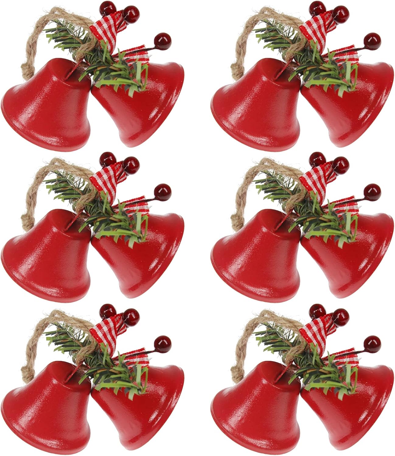 Ornaments - Tinsow 6 Pcs Red Christmas Bells, Tree Hanging Ornament Metal Jingle Bells for Christmas Holiday Decoration (6, Red)