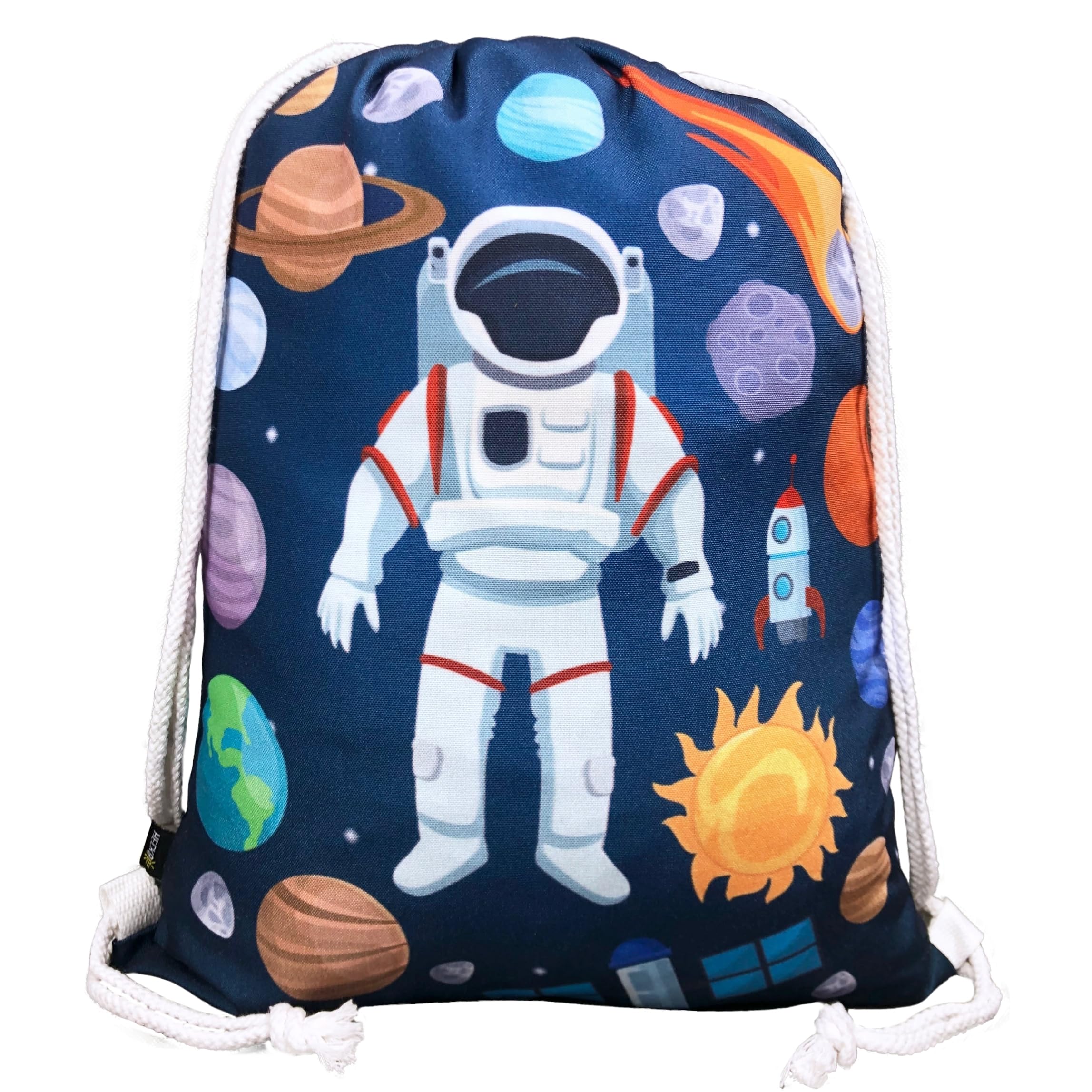 HECKBO kids astronaut space gym drawstring bag - 40x32cm - 12.6" x 15.8" - string bag - kindergarten daycare crèche school football - children kids girl boy backpack, sports bag, fabric bag