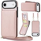 HOGGU Compatible for iPhone Air Case Wallet with Crossbody Strap, 5 Card Holder [RFID Blocking], Flip Vegan Leather Protective Shockproof Slim Phone Case for iPhone Air 6.5’’ for Women, Rose Gold