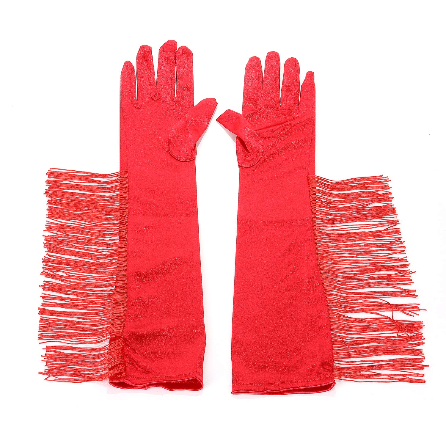 RUNHENG Long Opera Party 1920s Satin Gloves Stretchy (Red)