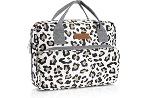 Losong Bible Cover for Women, Medium Bible Carrying Book Case with Durable Handle & Multi-Pockets Organizer for Girls Gifts, Fits for Study Bible Bag (Patent Design Leopard)