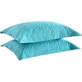 MarCielo 2-Piece Embroidered Pillow Shams, Decorative Microfiber Pillow Covers Set Standard Size Turquoise
