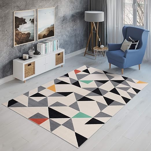 Tapiso Alfombra Habitación De Jóvenes Salón Moderno Diseño Geométrico Cuadrados Mosaico Color Crema Gris Colección Canvas 160 X 230 Cm