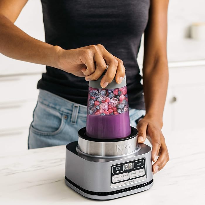Image 4 - Ninja SS101 Foodi Power Nutri Duo Smoothie Bowl Maker and Personal Blender 1200WP smartTORQUE 4 Auto-iQ Presets One base, multi-functions, Silver Stainless Finish