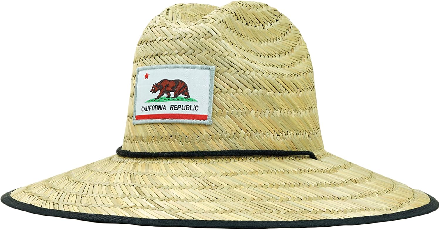 Men's Straw California Republic Patch Wide Brim Sun Natural Hat