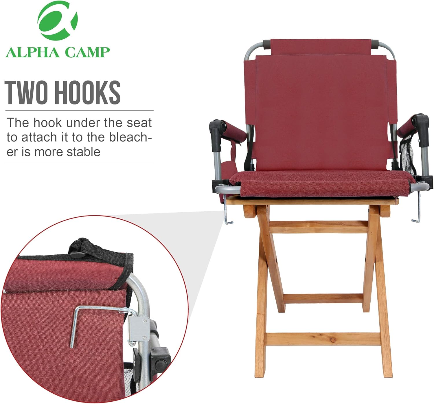 ALPHA CAMP Stadium Seat Padded Chair for Bleachers with Back& Arm Rest, Red : Sports & Outdoors