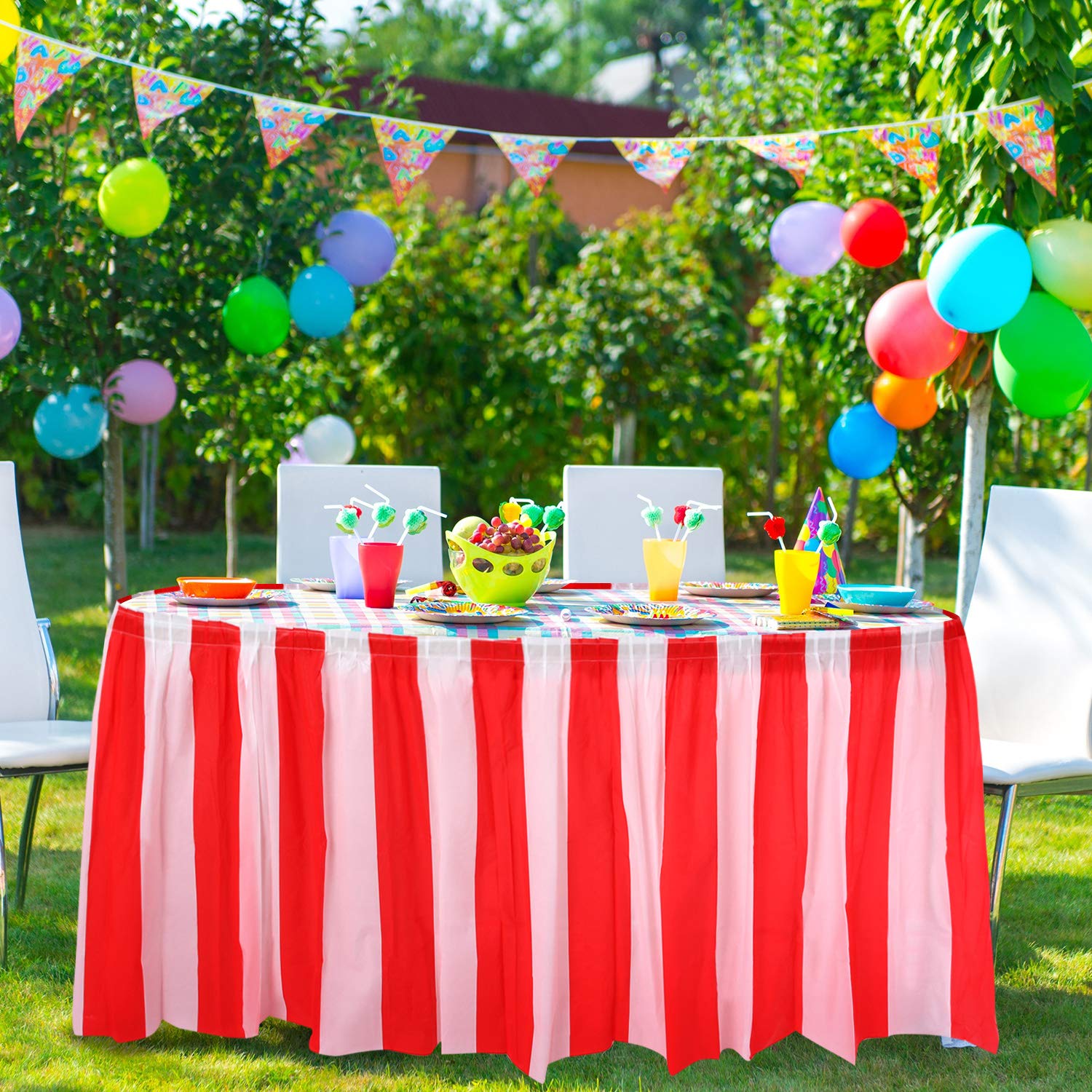White Green Table Skirt Decor Mexican Italian Party Event