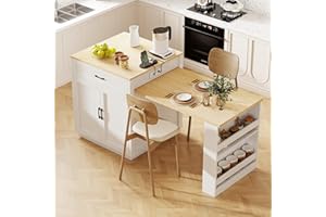 Merax 82.7" Kitchen Island with Extendable Dining Table for 4-6 Seating, Two-Tone Kitchen Island Table with Double-Sized Stor