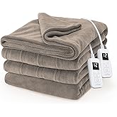 Sunbeam Electric Royal Luxe Microplush Heated Blanket, 12 Heat Settings, 12-Hour Auto Shut-Off, Fast Heating, Warm & Cozy, Machine Washable, Mushroom Color, King (90" x 100")