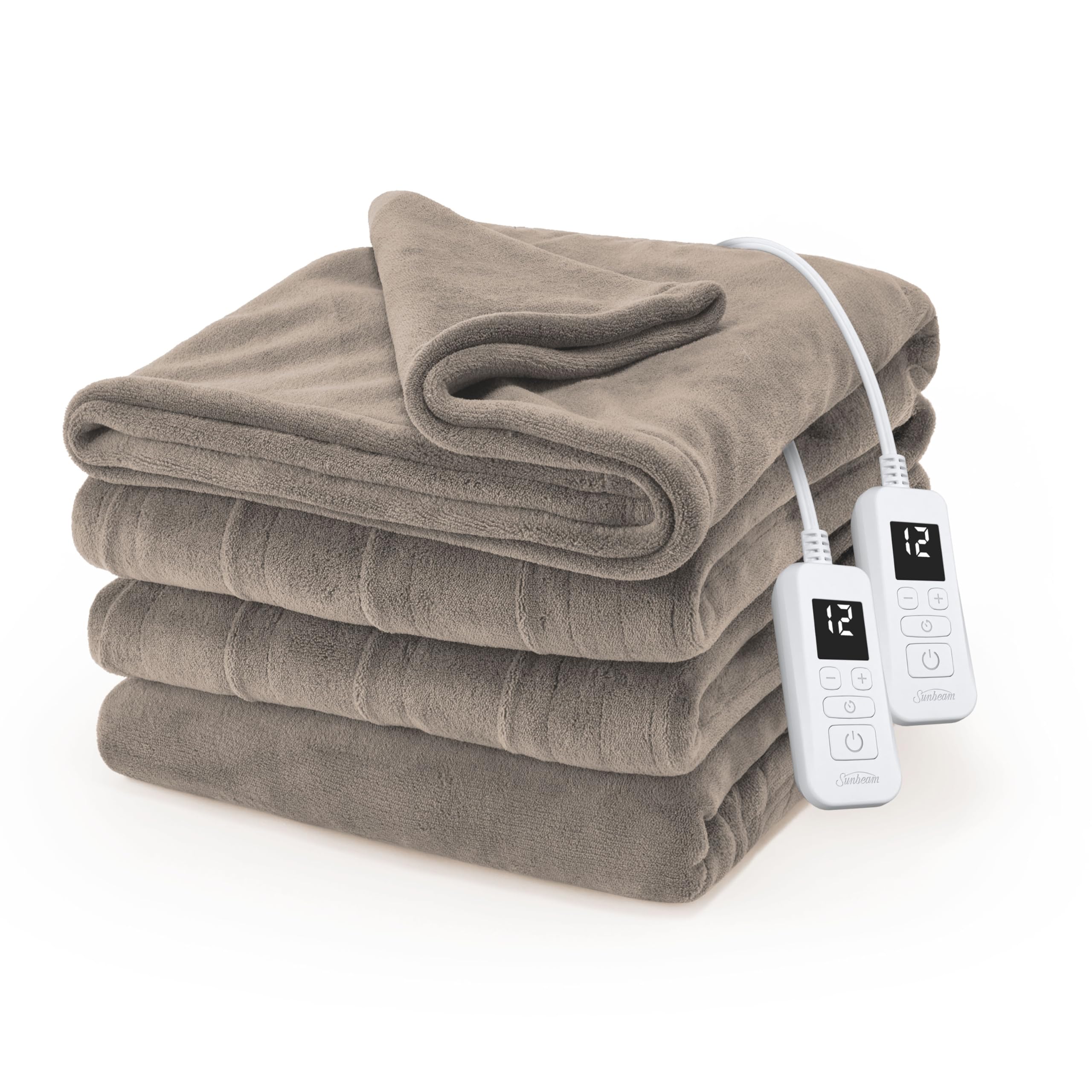 Photo 1 of Sunbeam Electric Royal Luxe Microplush Heated Blanket, 12 Heat Settings, 12-Hour Auto Shut-Off, Fast Heating, Warm & Cozy, Machine Washable, Mushroom Color, King (90" x 100")