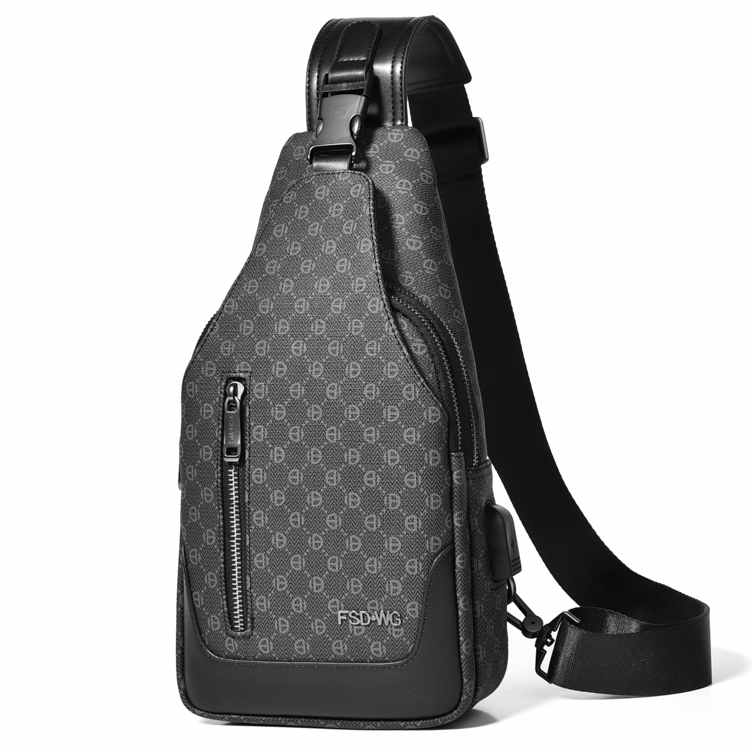 FSD WG Herren-Rucksack mit Umhängegurt – Brusttasche mit Umhängegurt, Umhängetasche für Reisen, Wandern, wasserabweisend, Schwarz , L