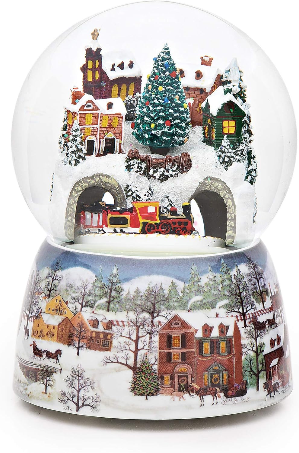 Snow Globes - Roman - Musical Christmas Train in Village Glitterdome, Rotating, 120mm, Wind Up, 6