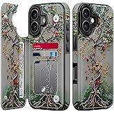 FUNMIKO for iPhone 17 Wallet Case with Card Holder + Cash Clip, RFID-Blocking, Military-Grade Drop Protection & UV-Printed Artwork, Magnetic Closure with Leather Kickstand - Blooming Tree of Life