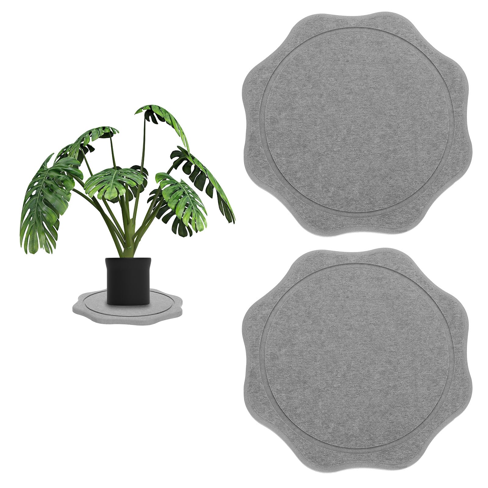 PATIKIL Flower Diatomite Drink Coasters 8Inch, 2 Pack Water Absorbent Diatomaceous Coaster Quick Dry Cup Coaster for Bathroom Kitchen Laundry Room, Dark Gray