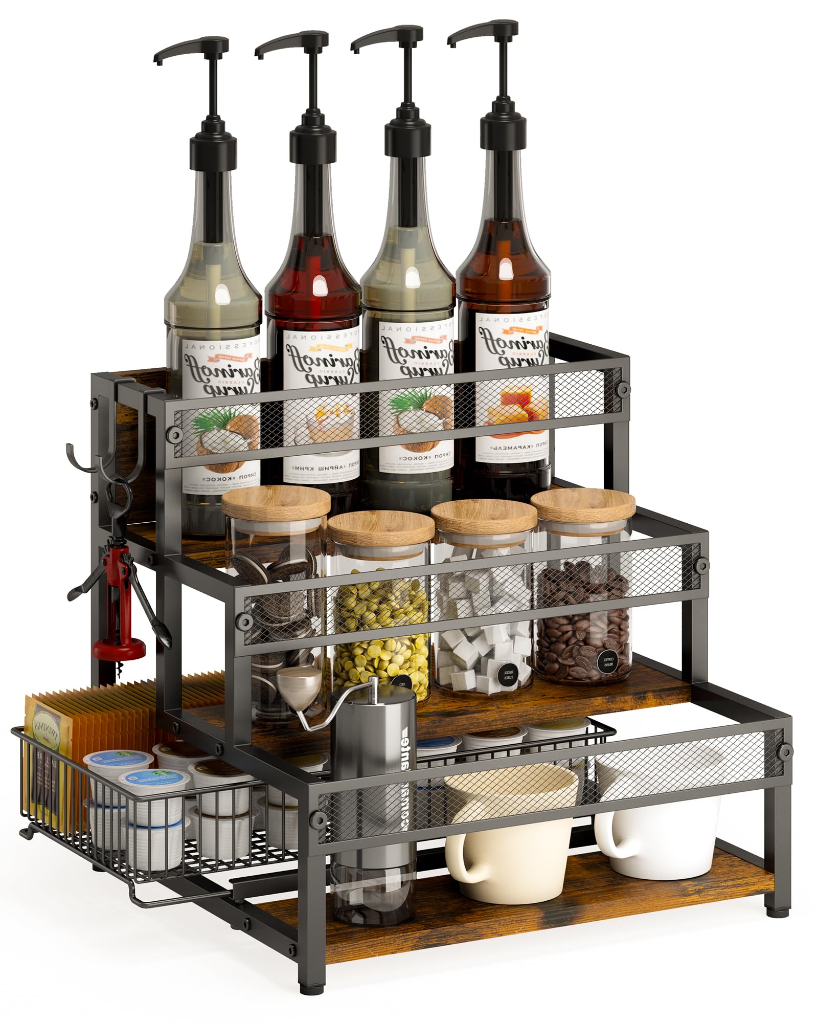 LOTEYIKE 3 Tier Coffee Syrup Rack Organizer, 12 Water Bottles Holder ...