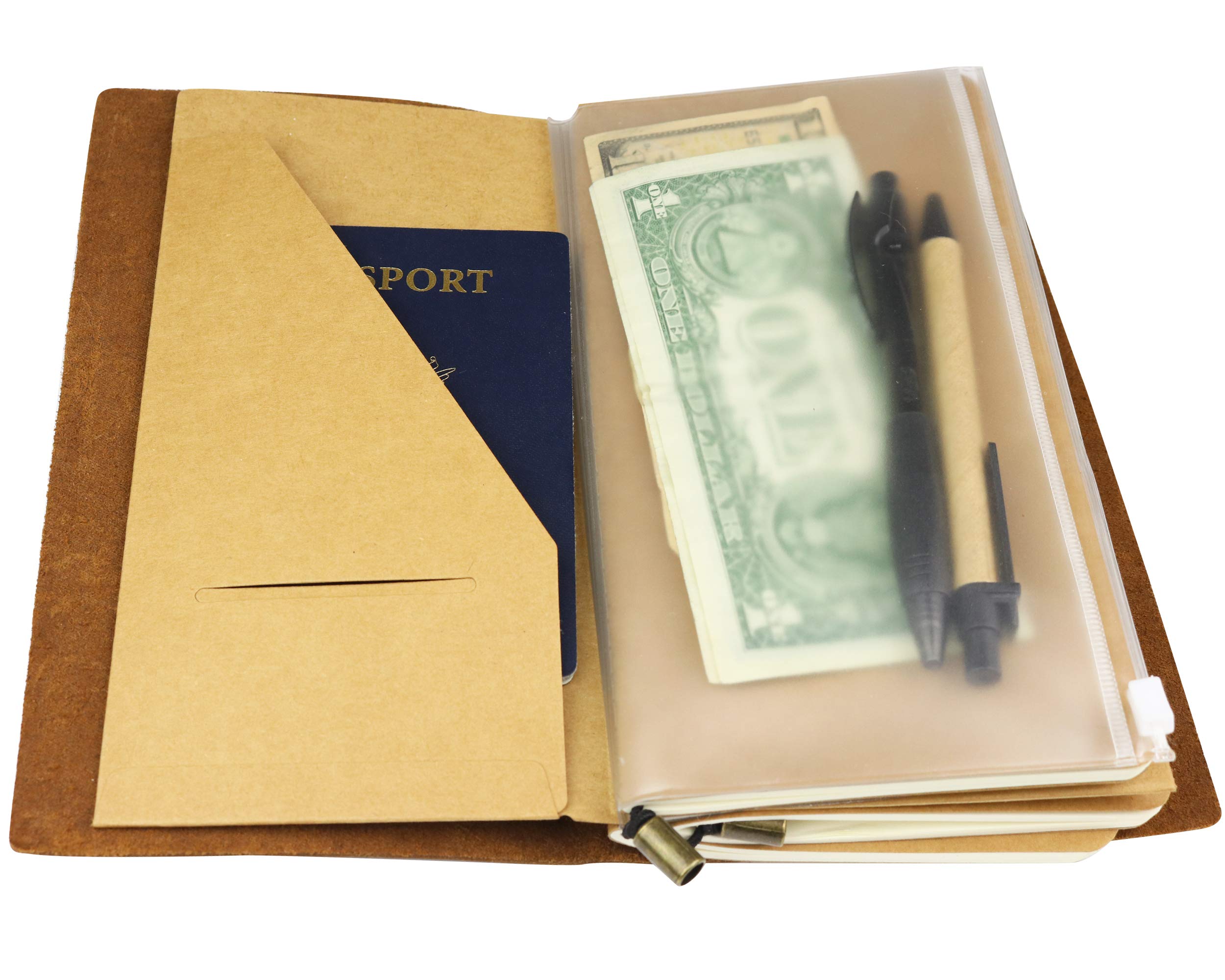 Wanderings Zipper Case and Kraft Card Sleeve Holder Travelers Notebook Accessories Pack 2-Pack for Refillable Travel Journals - Standard Size 8.25 x 4.25 inches