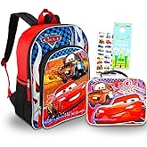 Lightning McQueen School Bag with Lunch Box Set - Bundle with 16” Disney Cars Backpack, Lunch Bag, Stickers, More | Lightning McQueen Backpack for Kids