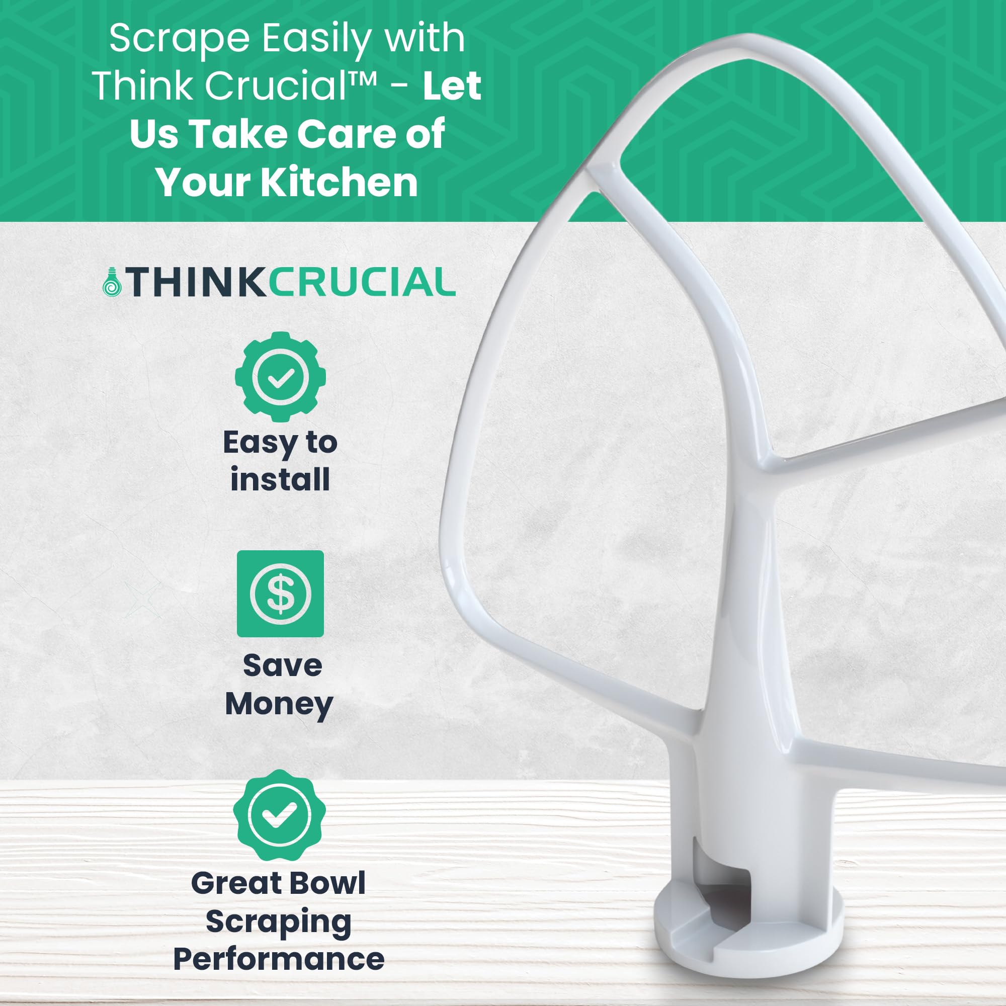 Think Crucial Flat Beater Replacement Parts - Compatible With KitchenAid, Fits 4.5 Quart Tilt Head - Fits KitchenAid Models K45, K45SS, KSM75, KSM90, KSM95, KSM100, KSM103, KSM110 - 1 Pack