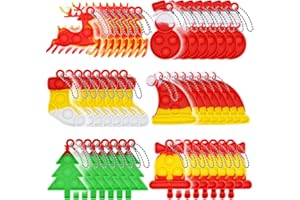 LAHAND 48PCS Christmas Pop Keychain PartyFavors Pop Push Fidget Toys Fidget Keychain for Kids Pop Toys Bubble Wrap Pop Toys Anxiety Stress Reliever for Kids Adults