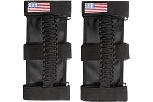 BESTAOO 2 x Roll Bar Grab Handles Paracord Grip Handle for Jeep Wrangler YJ TJ JK JL & Gladiator JT 1955-2024 UTV ATV, Fit for 2 to 4-inch Roll Bars, Upgrade Metal Buckle (Black)
