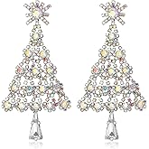 BriLove Christmas Tree Snowflake Earrings for Women,Shiny Winter Party Snowflakes Rhinestones Dangle Drop Earring for Xmas Festival Decor Holiday Party Jewelry Gift