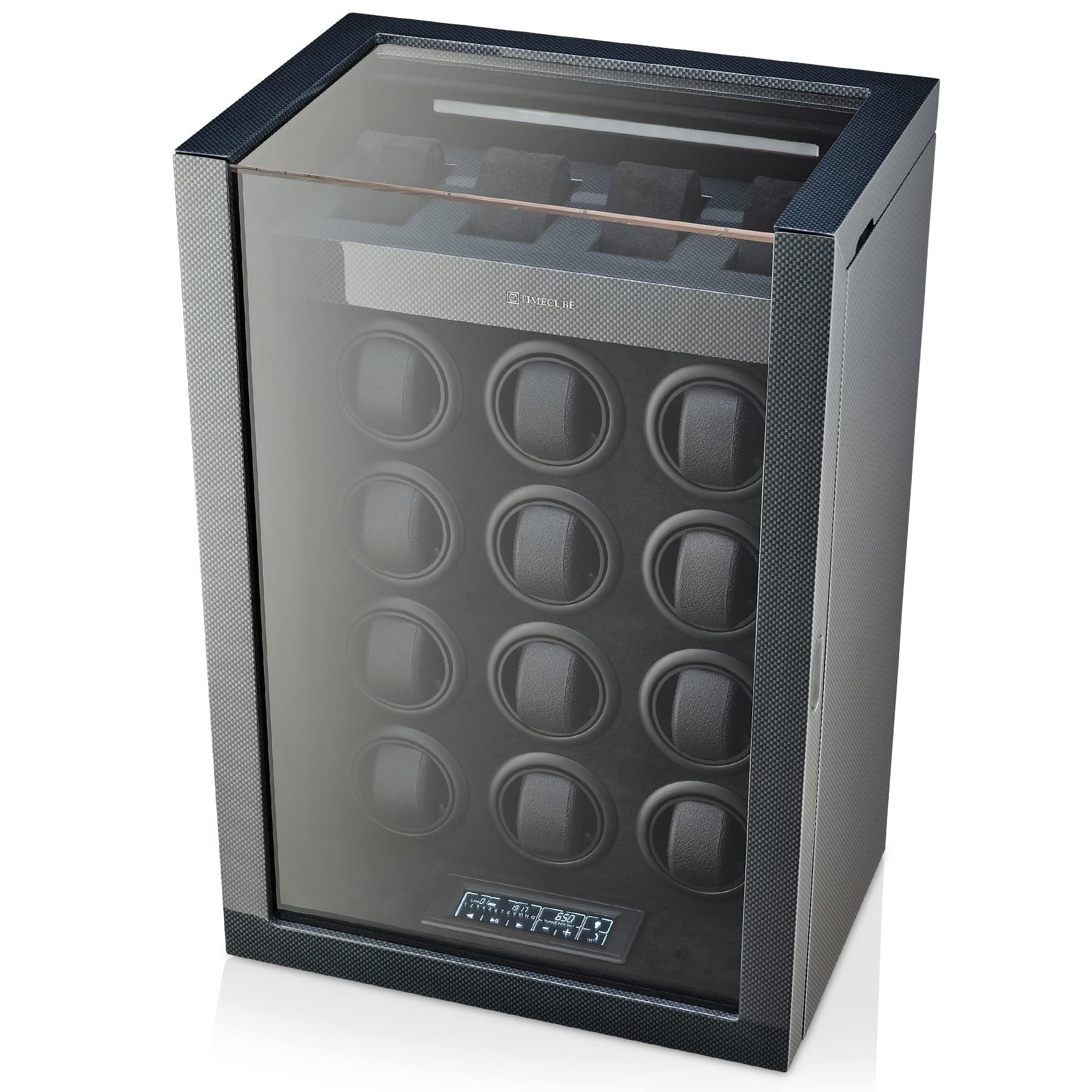 TIMECUBE Watch Winder for 12 Watches with Interior Light and 4 Watch Storage Slots (Carbon)