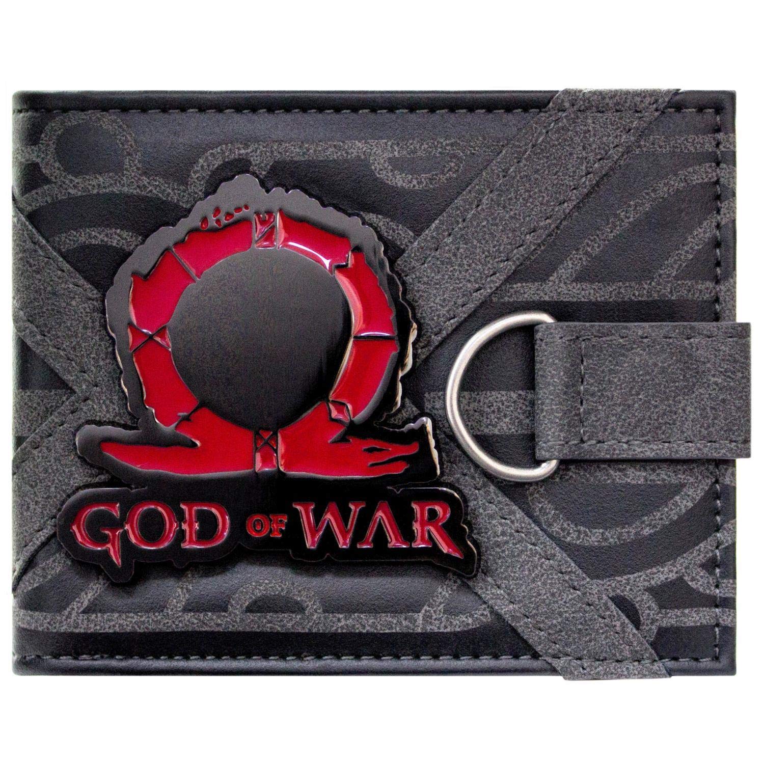God of War Omega Runes Metal Emblem Wallet Bi-Fold ID & Card Holder, Black