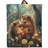 Hedgehog Family Throw Blanket for Boys Girls Kids Adults Women, Fuzzy Warm Soft Cozy Flannel Blankets Gifts for Bedroom, Couch, Travel, Home Decor 50x60 in