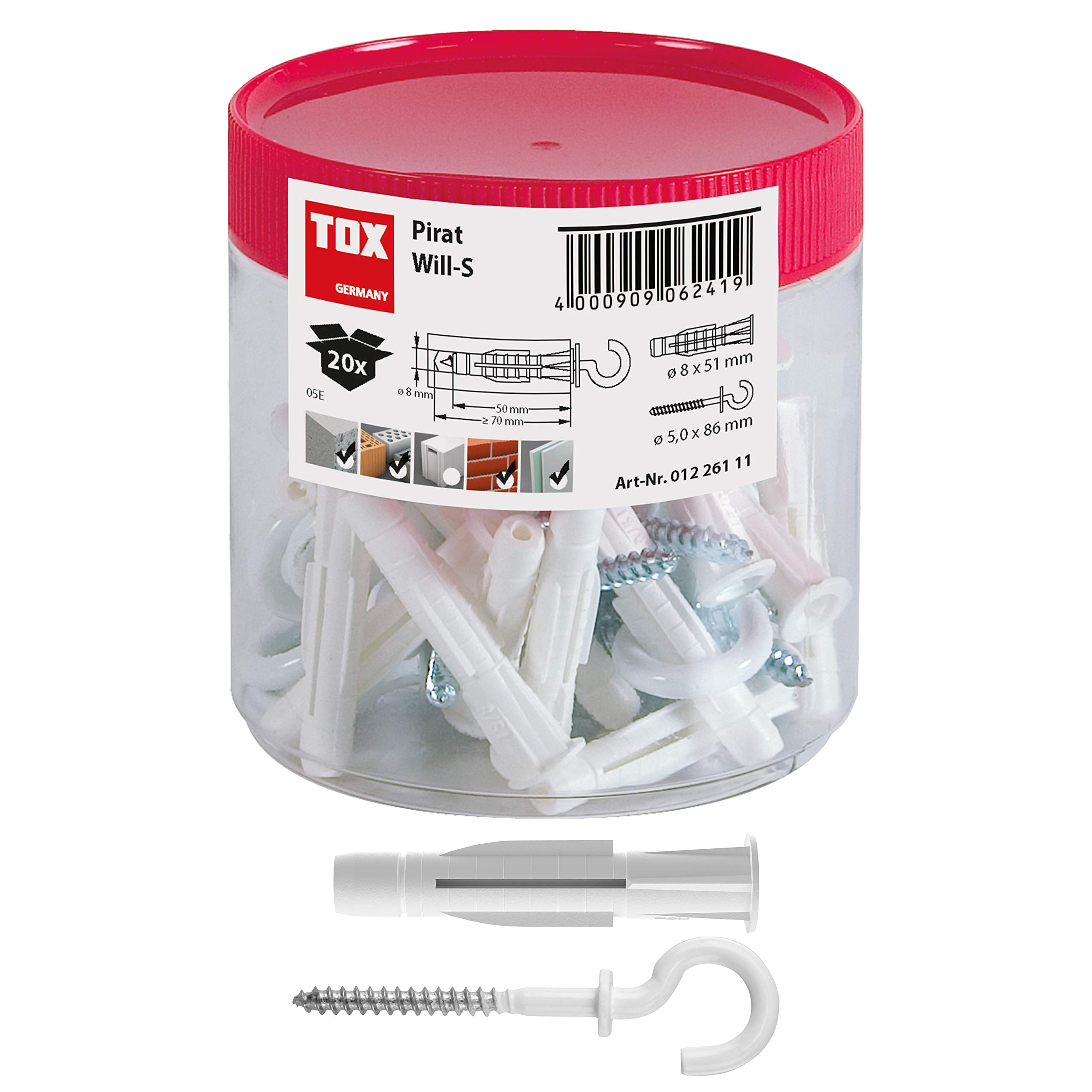 TOX hook Pirat Will-S w. all purpose plugs Trika in round tin, 20 pieces, 01226111