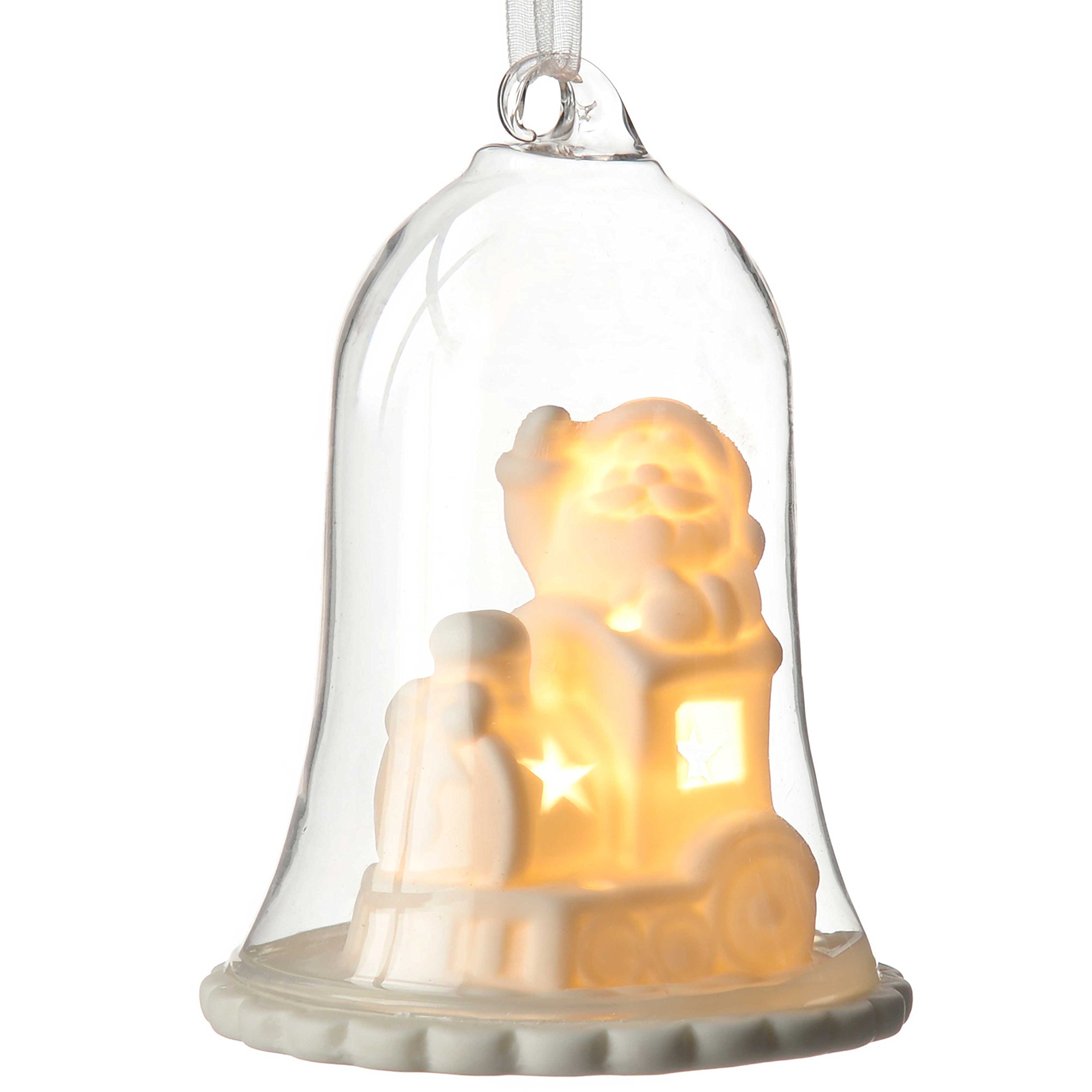 WeRChristmas Pre-Lit Santa with Train Lantern Christmas Decoration, Glass, 11 cm - White