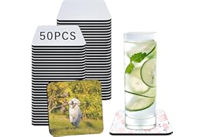 ORJ 50 PCS Sublimation Coasters Blanks Bulk, 4x4 Inch Square Blank Cup Mat Rubber for Sublimation Transfer Heat Press Printing DIY Crafts