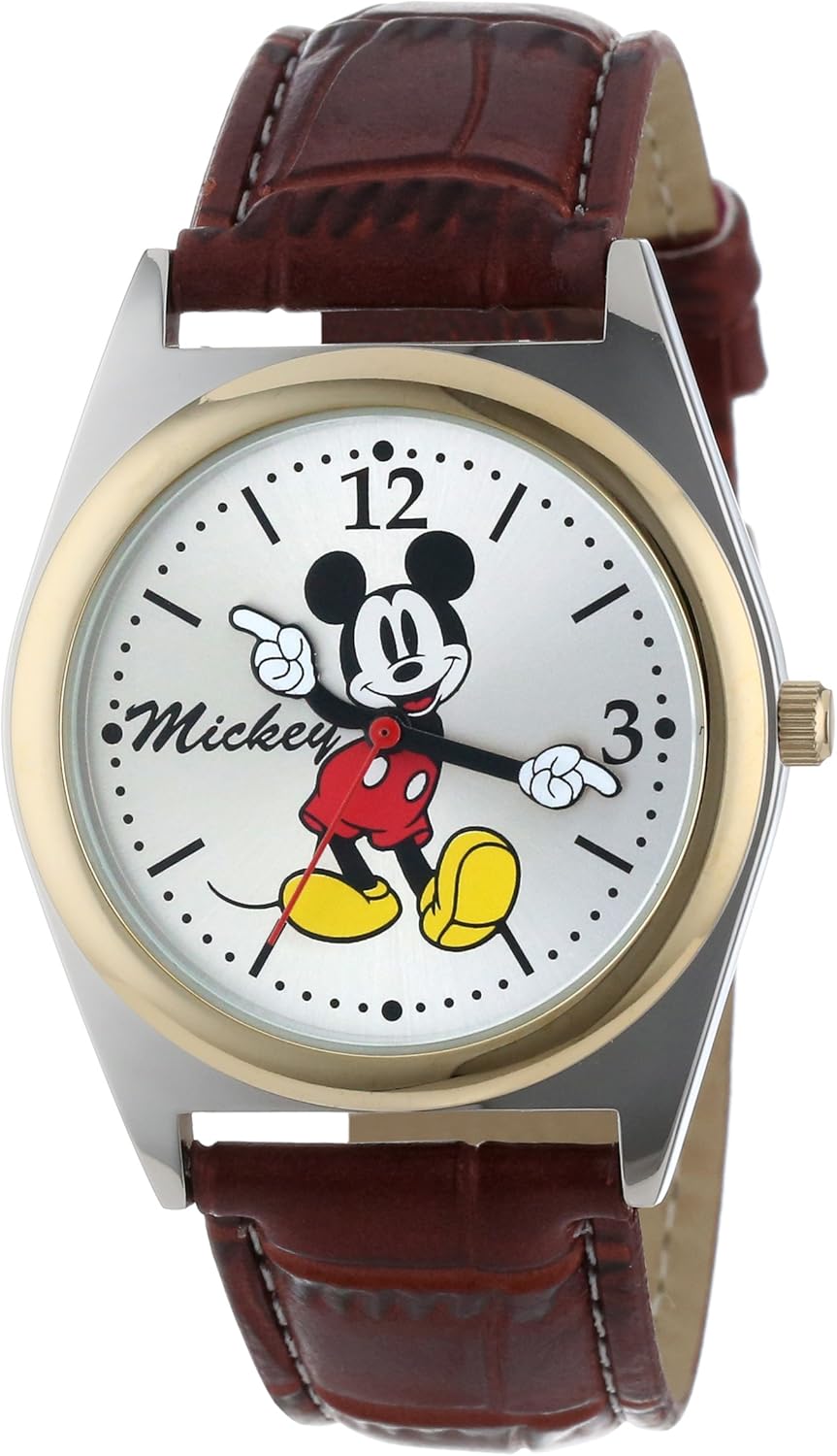 Disney Men's MCK623 Mickey Mouse Moving Hands Brown Strap