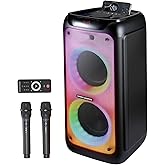 GKD80 Karaoke Machine for Adults with 2 Wireless UHF Microphone, 600W Peak Bluetooth Speaker with Dual 8'' Subwoofers, Portable Party Speaker with RC/Wheels for Singing/Outdoor Events/Speaking